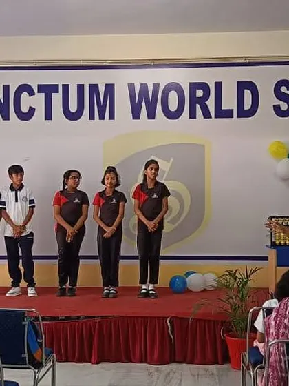 A group of students ready to demonstrate their mental math abilities to their parents and teachers at Sanctum World School.