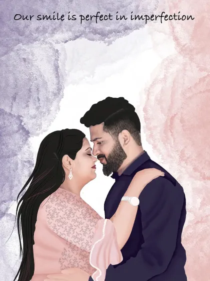 I create personalized digital portraits that capture special moments for couples. This illustration was designed with a soft watercolor background, perfect for an anniversary gift, a wedding invite, or a unique piece of art for your home.