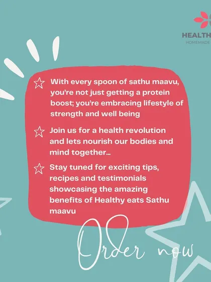 Every spoonful of my Sathu Maavu is a step towards a lifestyle of strength and well being. I invite you to join this health revolution and nourish your family with the goodness of traditional Indian ingredients.