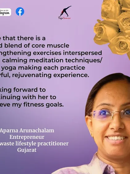 A duplicate of Aparna's testimonial about the joyful blend of exercises in my sessions.
