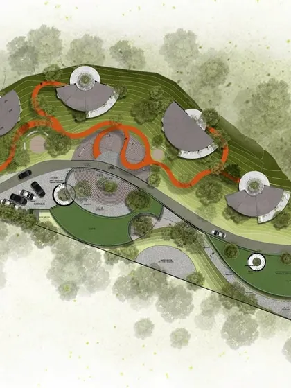 Another version of the master plan, detailing the layout of the buildings and landscape.