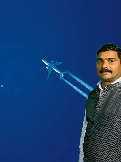 A branded output from our Croma Photobooth for Menzies Aviation. The image combines a professional portrait with corporate branding and graphics, turning a simple photo into a piece of marketing collateral.