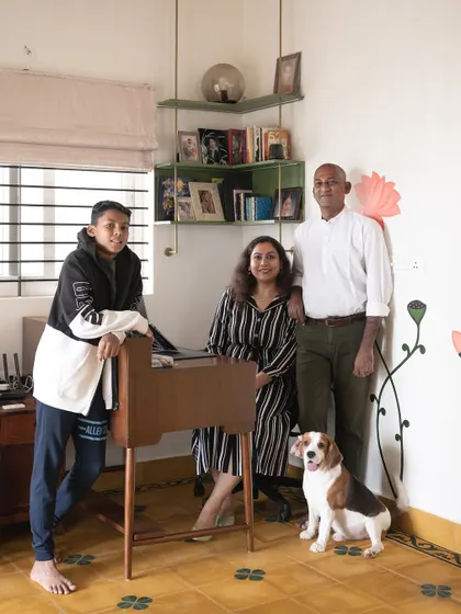 The wonderful family of 'Project Varnika' in their new home. Their desire for a space steeped in Indian aesthetics allowed us to create something truly rooted and innovative.