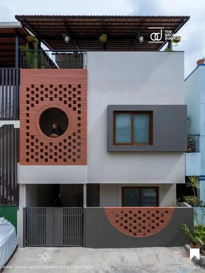 The facade of Mathrukrupa, as featured by The Architect's Diary.