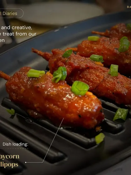 Prepare your taste buds for our Babycorn Lollipops. This innovative and crispy appetizer is one of the many culinary experiments we are perfecting in our kitchen.