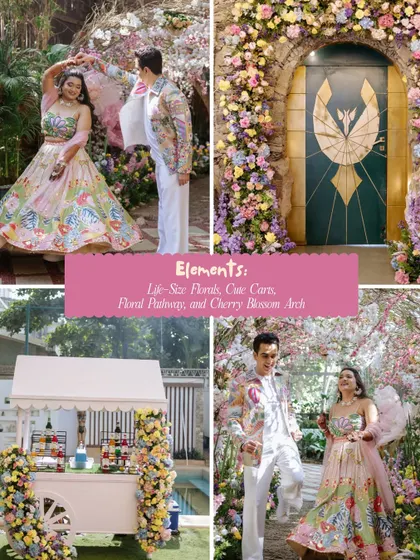 Decor elements like life-size florals, a candy cart, and a cherry blossom arch that brought the pastel carnival theme to life.