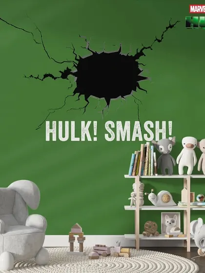 "Hulk Smash!" This fun mural with a cracked wall effect is perfect for a high-energy kid's playroom.
