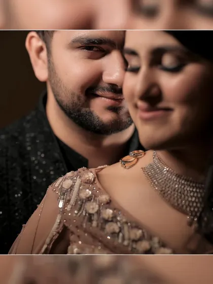 A close-up, intimate portrait from an engagement shoot. The focus is on their gentle expressions and the feeling of comfort and safety they find in each other's arms.