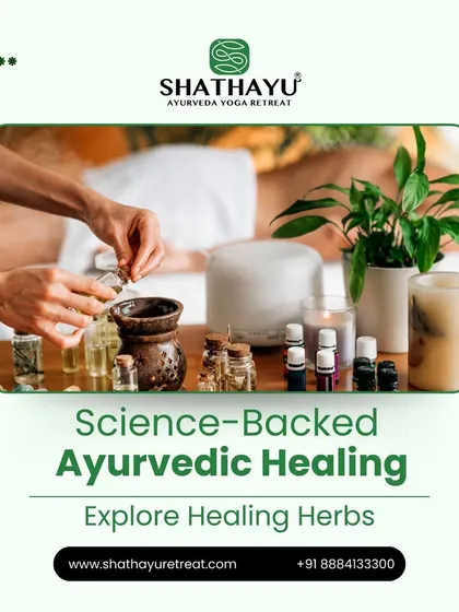 This graphic emphasizes our commitment to science-backed Ayurvedic healing. We blend traditional knowledge of medicinal herbs with modern scientific understanding to ensure effective and safe treatments.