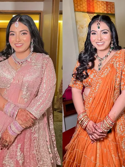 A side-by-side comparison of a soft, dewy look and a bold, defined look. This shows my versatility in creating different styles based on the bride's preference and the event.