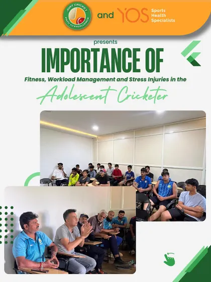 A session on the importance of fitness, workload management, and stress injuries for the adolescent cricketer, presented in collaboration with YOS Health Specialists.