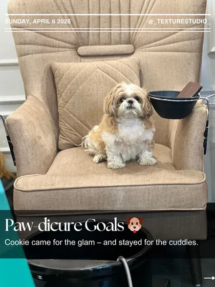 We are a pet-friendly space. We were so happy to have Cookie, our adorable VIP guest, come in for some cuddles while her human got pampered.
