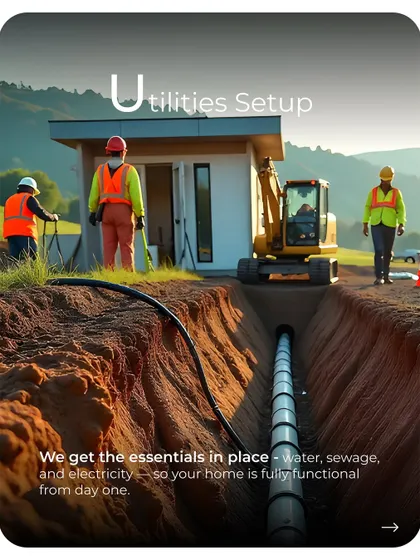 Before the home arrives, I ensure all essential utilities are in place. This includes setting up connections for water, sewage, and electricity, so your home is fully functional from the day you move in.
