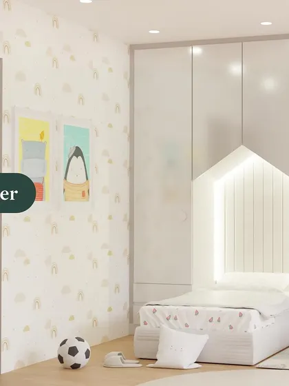 A before-and-after of a kids' room transformation. I created a magical space with a house-shaped bed nook with integrated lighting, turning a simple room into an enchanting retreat.