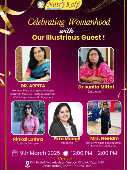 The official poster for our "Celebrating Womanhood" event, featuring our illustrious guests from various fields like medicine, fashion, and social work.