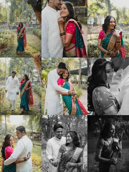 A beautiful mosaic of moments from a couple's outdoor shoot. The mix of color and black and white images tells a dynamic story of their connection.