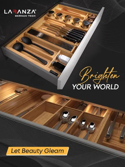 Brighten your world with organized beauty. My wooden drawer organizers are perfect for cutlery or other kitchen essentials, with integrated lighting to make everything gleam.
