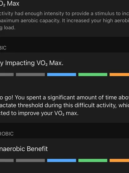 Another VO2 Max reading, showing a highly impacting workout. We analyze this data to understand which types of sessions are most effective for your specific physiology.
