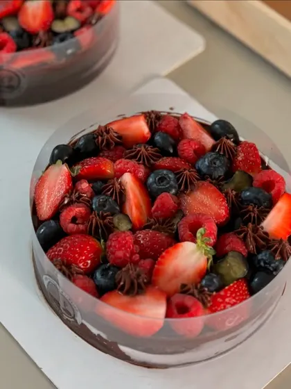 This pull-apart shot shows the rich layers of our Chocolate Berry Cake. We can tailor almost any of our cakes to your dietary needs, whether you need them sugar-free, gluten-free, or vegan.