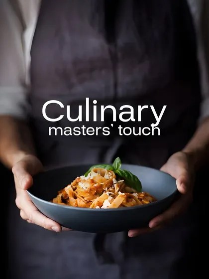 The culinary master's touch is evident in this perfectly plated bowl of fresh pasta, held by a chef in a crisp apron, symbolizing our commitment to quality and service.