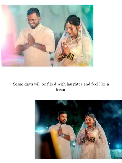 A moment of prayer and gratitude during a Buddhist wedding. This diptych shows the couple with hands joined in 'namaste', reflecting the peace and solemnity of their beautiful ceremony.