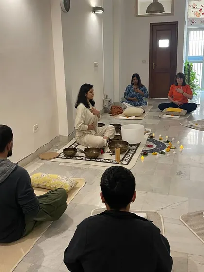 A glimpse into a sound healing session from a past workshop. These moments of deep relaxation are a reminder of the healing power of sound.