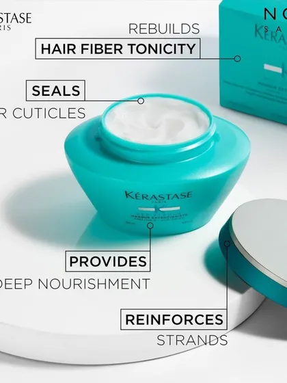 For deep nourishment, we recommend the Kérastase Résistance Masque Extentioniste. This hair mask rebuilds the hair fiber's tonicity and reinforces strands from within for stronger, healthier lengths.