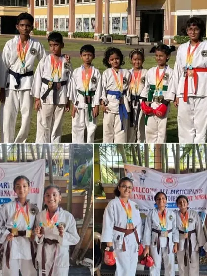 A collage showing our students with their well-earned medals from the Shotokan Cup tournament.