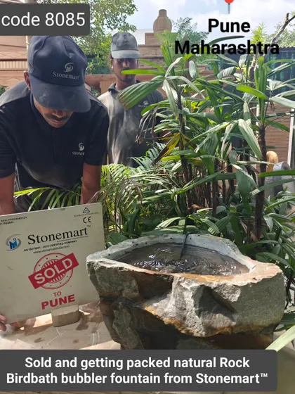 The sold natural rock birdbath bubbler fountain, ready for packing.