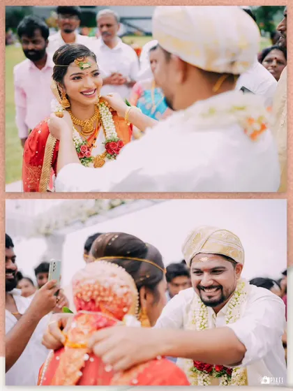 The tying of the mangalsutra, captured with smiles and emotion.