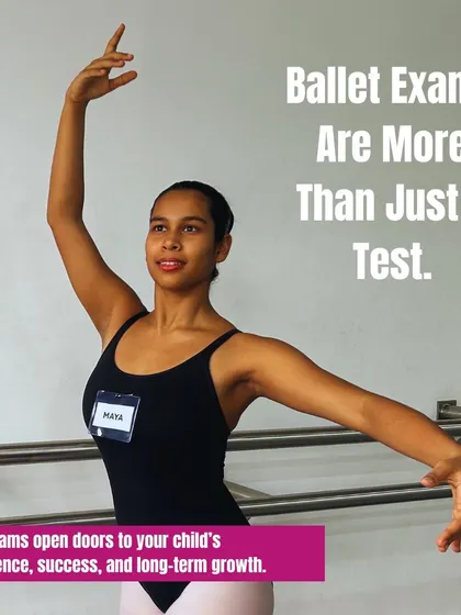 Ballet exams are more than just a test. A blog post graphic explaining how ISTD assessments build confidence, enhance skills, and mark milestones in a dancer's growth.