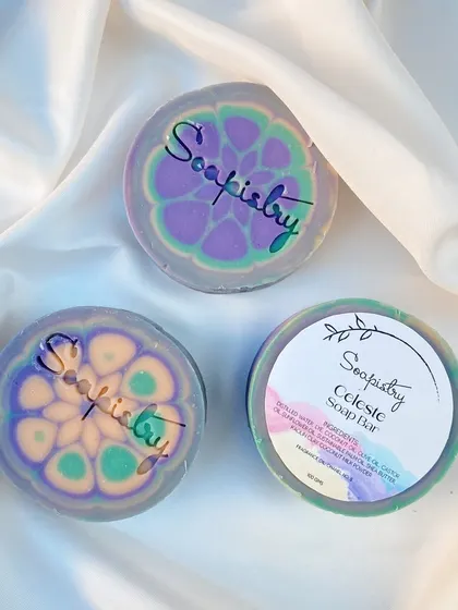 The "Celeste" soap in a different colorway, with beautiful pastel purples and greens.