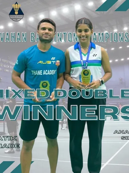 Pratik Ranade and Anamika Singh after winning the Mixed Doubles title at the IIT Avahan Badminton Tournament.