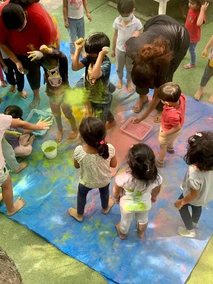 A moment of pure joy during our Holi celebrations. Using eco-friendly powders made from temple flowers, the children experienced the festival of colors in a safe and sustainable way.