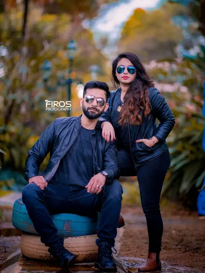 A duplicate of the edgy biker-style portrait, emphasizing the cool, modern aesthetic that we can achieve for couples who want something different.