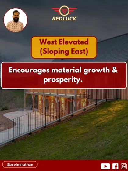 A West-elevated plot sloping down to the East encourages material growth and prosperity.