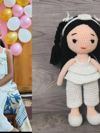 Just send me a photo, and I will turn it into a beautiful doll. I made this doll for a little girl's birthday, matching her party dress and hairstyle exactly. It is my favorite thing to make a mini-you for you.