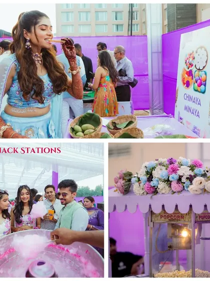 Live snack stations are a must for a carnival theme. We set up carts for popcorn, cotton candy, and other treats to keep guests energized and add to the festive vibe.