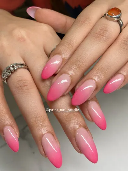 Another stunning shot of the pink ombré nails. This look is a client favorite for its simple elegance.