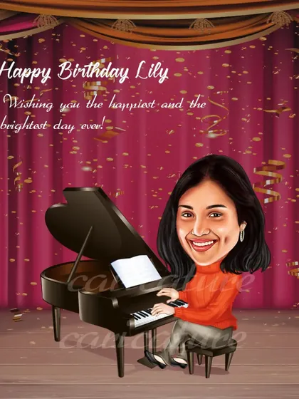 A lovely birthday card caricature for a piano player. Incorporating a person's musical instrument or hobby makes the gift incredibly personal.