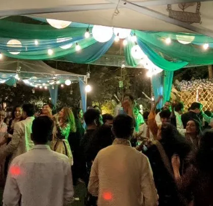A Punjabi wedding cocktail party with beautiful outdoor decor.