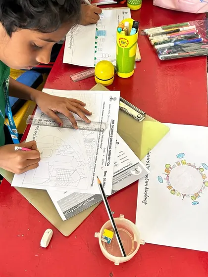 A student at Mariyam Nilya High School carefully works on his drawing. We encourage precision and attention to detail, which are important skills that extend beyond art into all areas of learning.