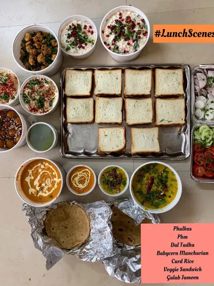 The full spread for a lunch get-together, showcasing the different components of the meal.