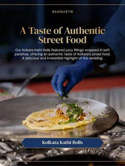 A taste of authentic street food. Our Kolkata Kathi Rolls, with juicy fillings wrapped in soft parathas, were a delicious and irresistible highlight of this wedding.