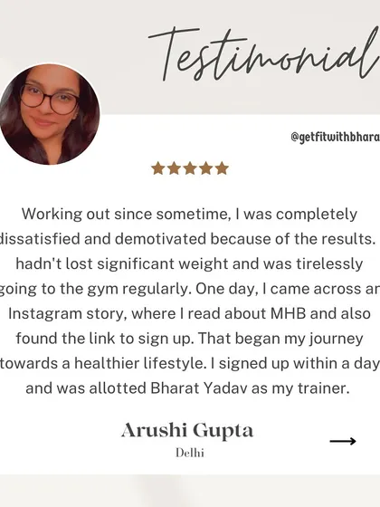 Arushi was dissatisfied with her previous gym results. After signing up with me, she began a journey towards a healthier lifestyle.