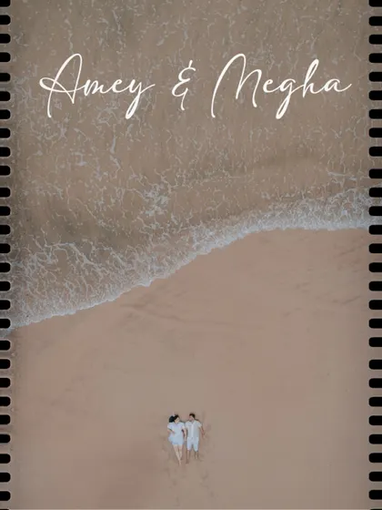 An aerial drone shot from a pre-wedding session on the beach. This perspective adds a unique and epic scale to your love story, capturing the beauty of the landscape alongside your connection.