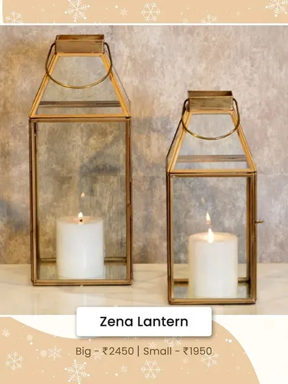 The Zena Lantern has a classic, clean design with a brass finish. It's perfect for holding a pillar candle and creating a simple, elegant source of light.