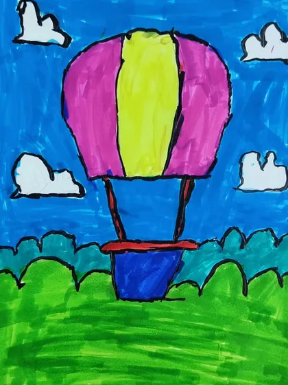 Another view of the vibrant hot air balloon, a testament to the creative fun we have in our classes.