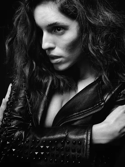 Another portrait from the leather jacket series, with a slightly different mood and angle.