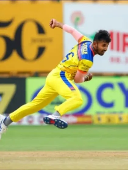 Aditya Mani in peak form, bowling during a televised Maharaja Trophy match. This level of performance is the goal we set for our most dedicated players.
